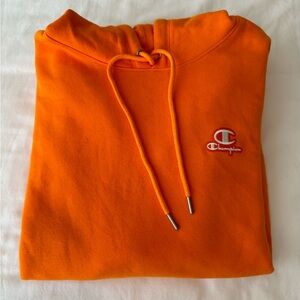 Champion Bright Orange Classic Fleece Hoodie Sweatshirt | Size Medium